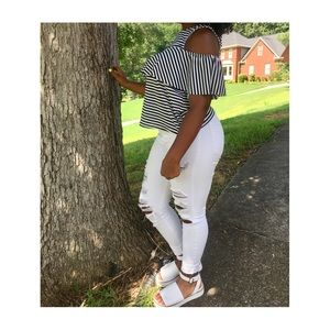 ZARA- BLUE/WHITE STRIPED TOP